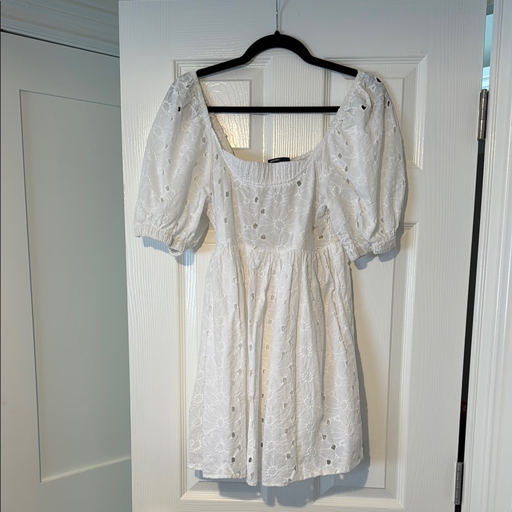 White Eyelet Puff Sleeve Dress